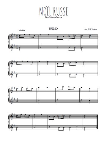 Téléchargez l'arrangement pour piano 4 mains de la partition de Noël russe en PDF